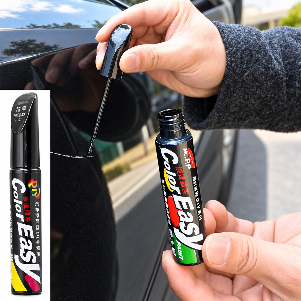 Car Scratch Repair Touch-Up Paint Pen (Pack of 2 - Deep Black) | Dual-Tip Precision Needle & Brush Applicator for Cars & Bikes