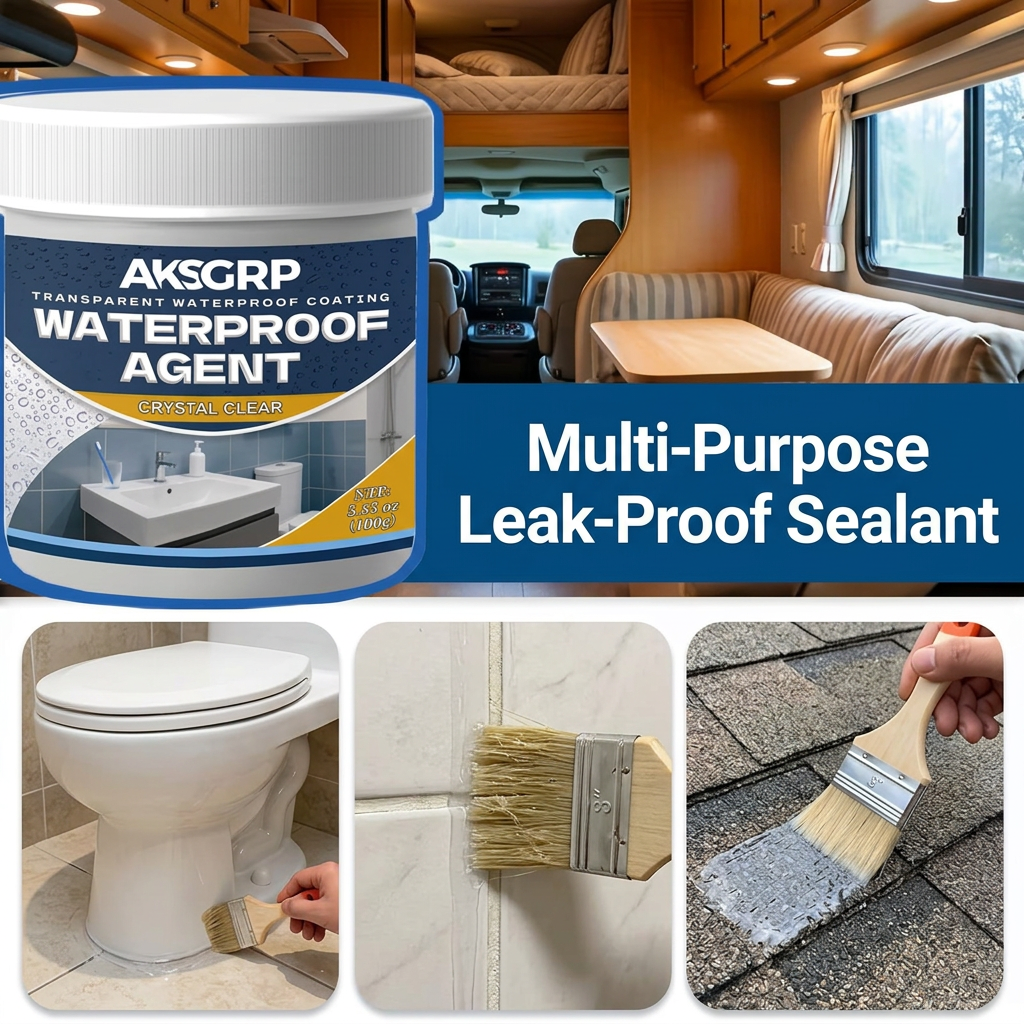 Transparent Waterproof & Leakproof Agent Coating (with Brush) | Invisible Clear Liquid Sealant for Roof, Bathroom Tiles, Wall Cracks & Pipes
