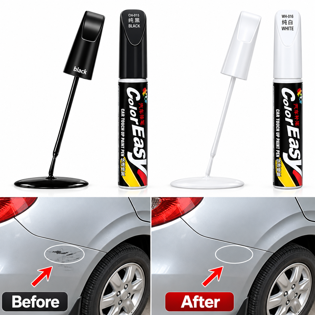 Car Scratch Repair Touch-Up Paint Pen (Pack of 2 - Deep Black) | Dual-Tip Precision Needle & Brush Applicator for Cars & Bikes