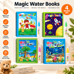 Magic Water Coloring Book Set – 4 Reusable Aqua Painting Books with Water Pen for Toddlers & Kids