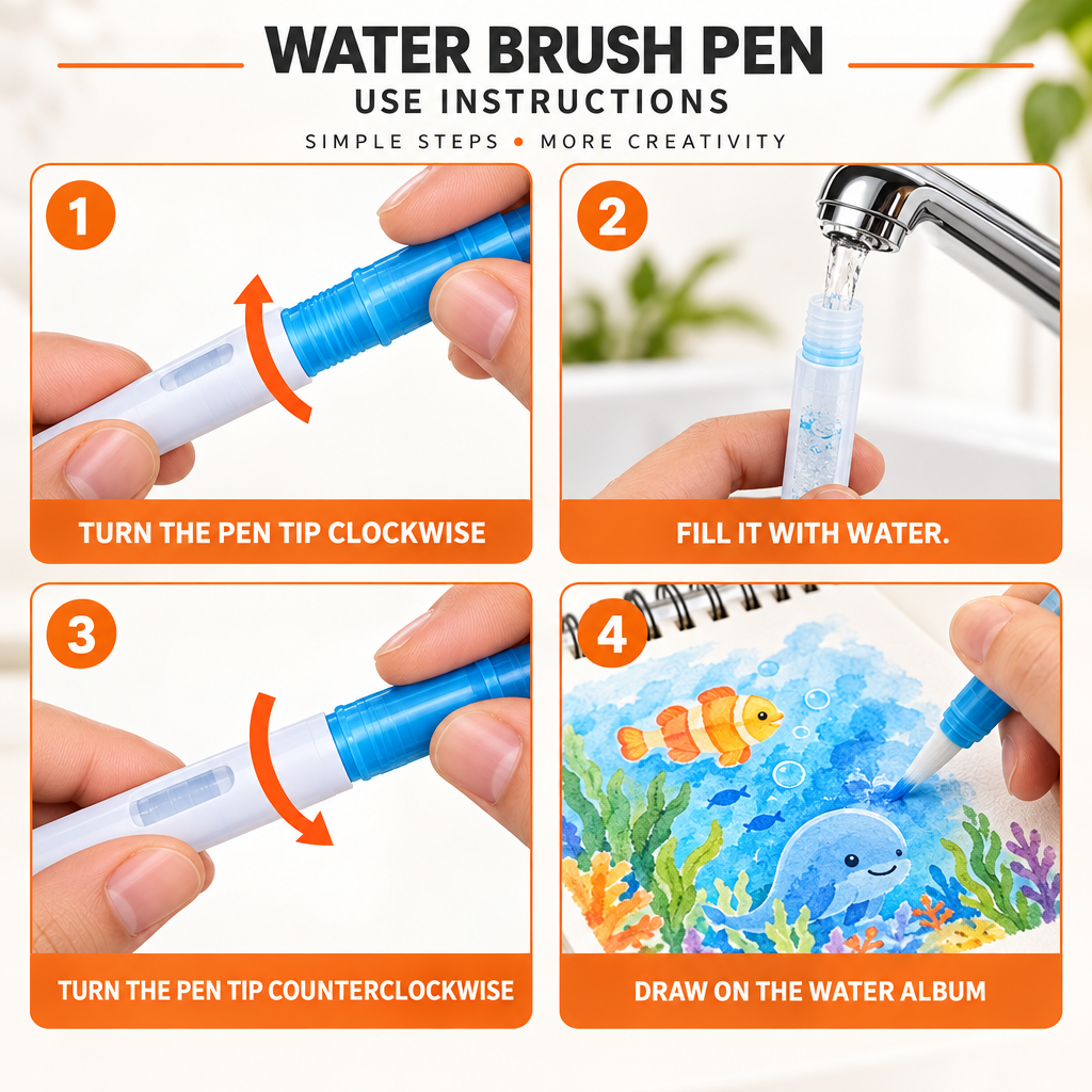 Magic Water Coloring Book Set – 4 Reusable Aqua Painting Books with Water Pen for Toddlers & Kids