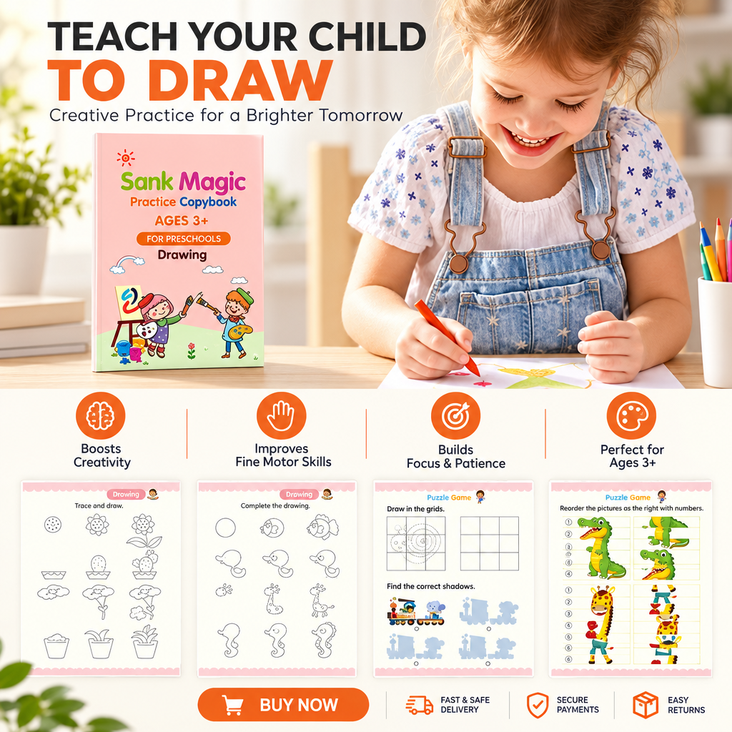 Sank Magic Practice Copybook for Kids | 4 Books Set with Disappearing Ink Pen, Refills & Grip (Ages 3+)