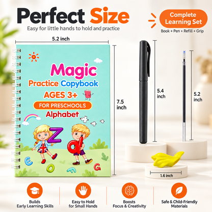 Sank Magic Practice Copybook for Kids | 4 Books Set with Disappearing Ink Pen, Refills & Grip (Ages 3+)