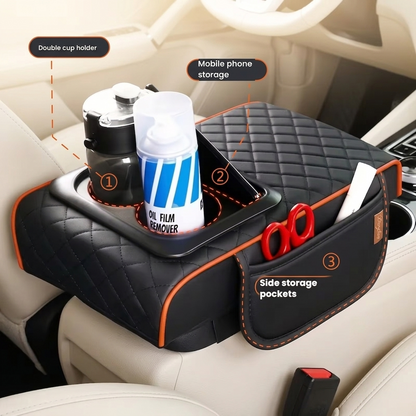 Universal Leather Car Armrest Organizer & Cushion Pad