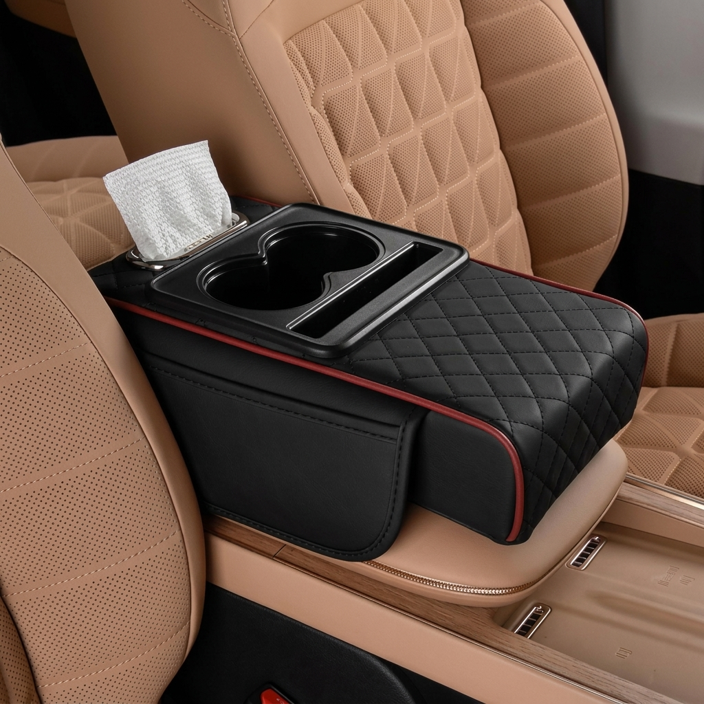 Universal Leather Car Armrest Organizer & Cushion Pad